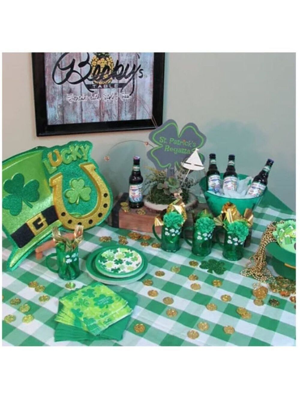 Green & White  checkered disposable tablecloths